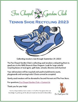 Fox Chapel Garden Club Flyer advertising the Shoe Recycling Program 2023