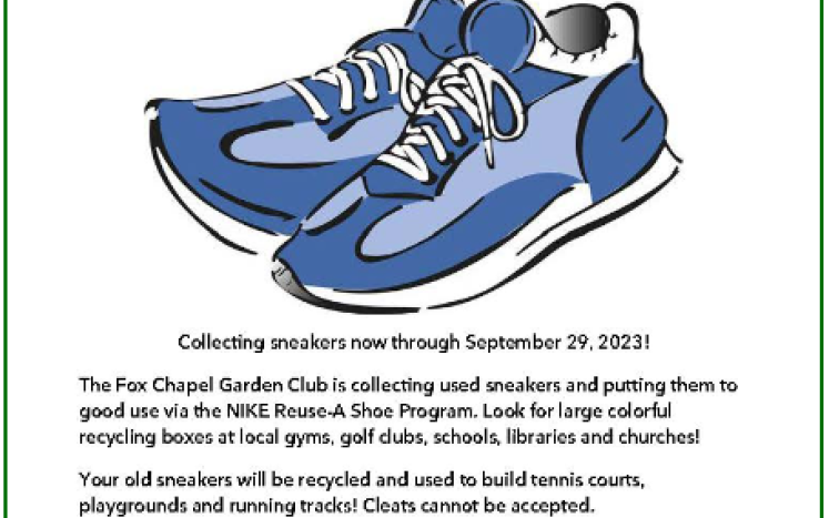 Fox Chapel Garden Club Flyer advertising the Shoe Recycling Program 2023